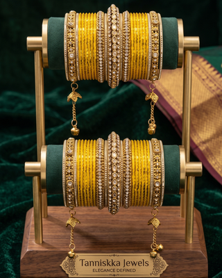 The Maharani Yellow Bangle Set with Stone Detailing for Both Hands (Size 2.6)