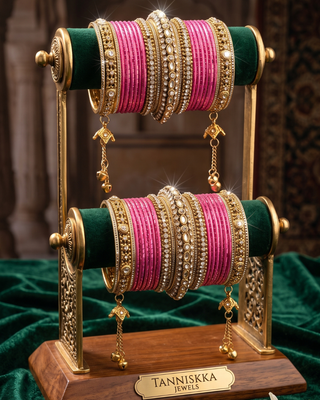 The Maharani Rose Bangle Set with Stone Detailing for Both Hands (Size 2.6)