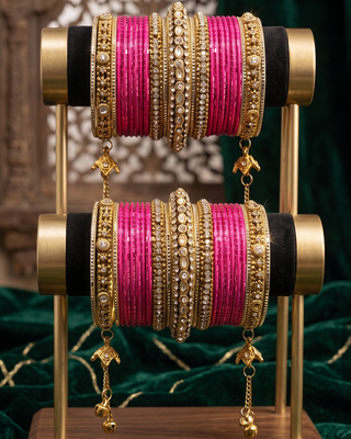 The Maharani Rose Bangle Set with Stone Detailing for Both Hands (Size 2.6)