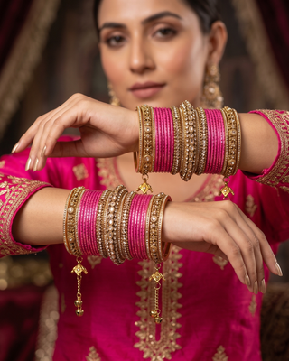 The Maharani Rose Bangle Set with Stone Detailing for Both Hands (Size 2.6)