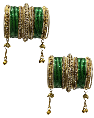The Maharani Emerald Bangle Set with Stone Detailing for Both Hands (Size 2.6)