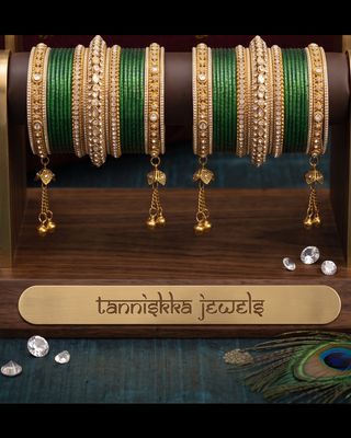 The Maharani Emerald Bangle Set with Stone Detailing for Both Hands (Size 2.6)