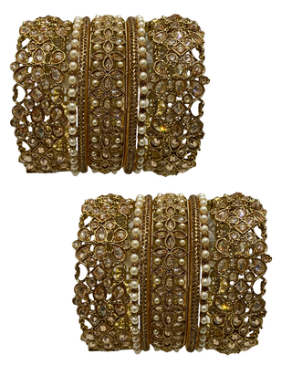 The Padmavati Antique Gold Kangan Stack | Statement Bangles for Both Hands (Size 2.6)