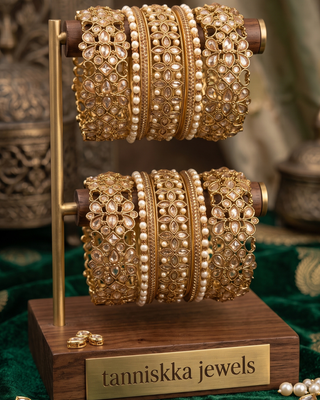 The Padmavati Antique Gold Kangan Stack | Statement Bangles for Both Hands (Size 2.6)