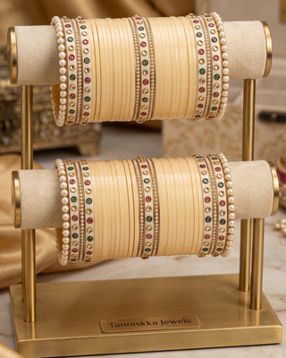 NIKKI Ivory Dotted Traditional Kundan Bridal Chura (2.10-2.12)