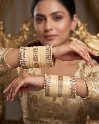 NIKKI Ivory Dotted Traditional Kundan Bridal Chura (2.10-2.12)