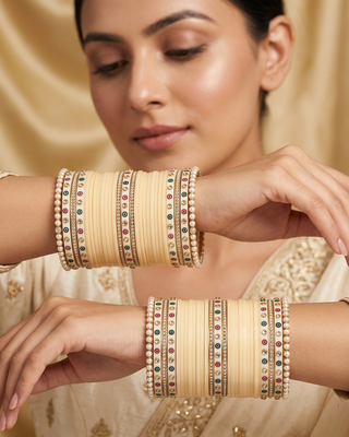 NIKKI Ivory Dotted Traditional Kundan Bridal Chura (2.10-2.12)