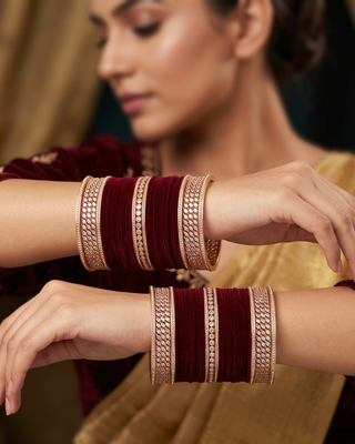 Trending Velvet Maroon Bridal Choora / Bangles Set (2.6-2.8)
