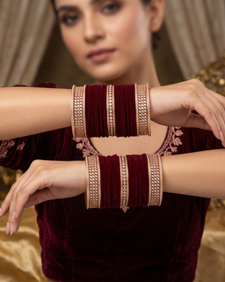 Trending Velvet Maroon Bridal Choora / Bangles Set (2.6-2.8)
