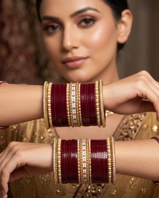 Maroon Bridal Choora / Bangles Set (2.6-2.8)