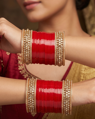 Red Bridal Choora / Bangles Set + FREE Red Sequential Bangle Box (2.6-2.8)