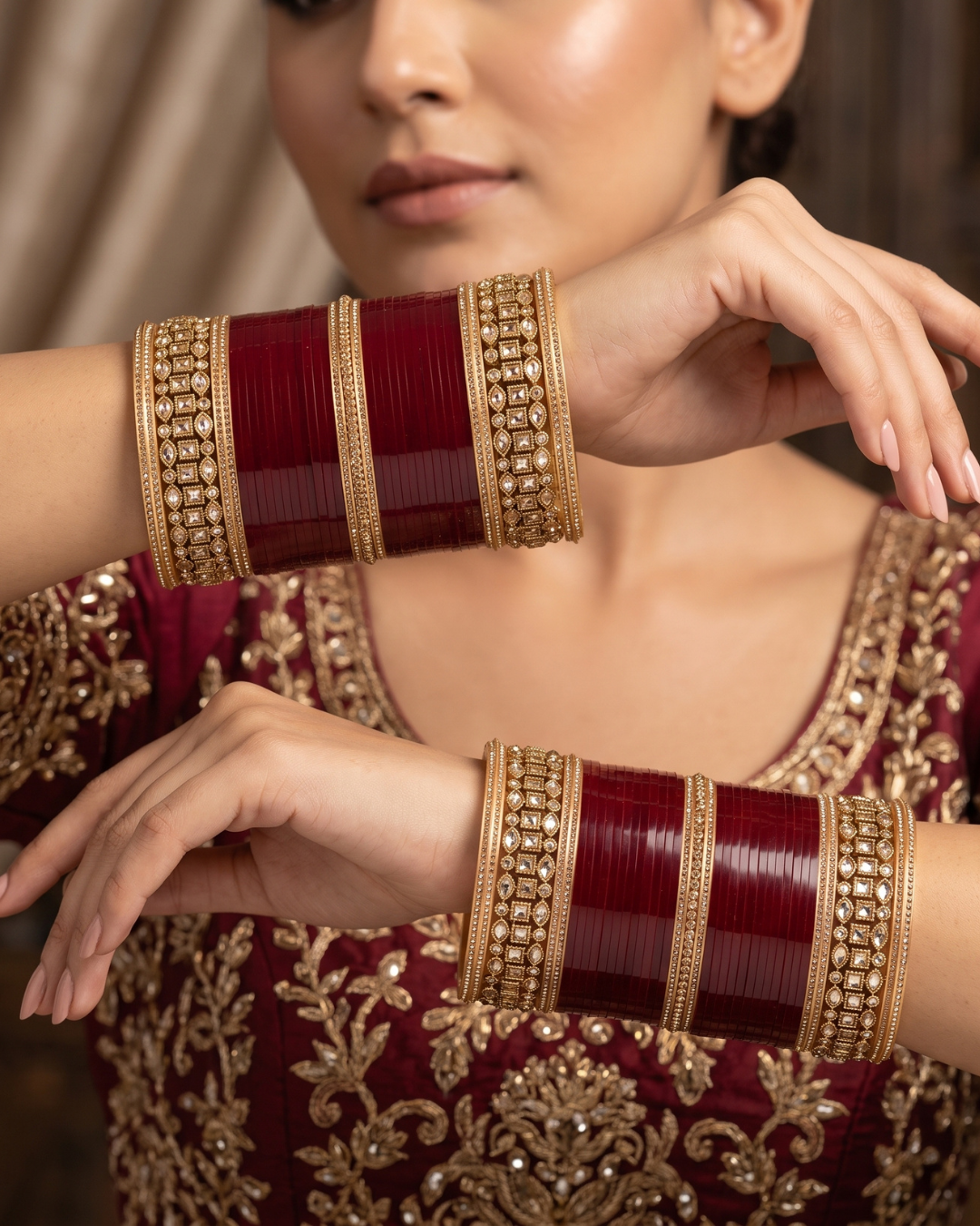 Maroon Bridal Choora / Bangles Set (2.8-2.10)