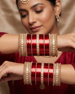 Ombre Maroon Bridal Choora / Bangles Set (2.6-2.8)