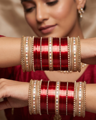 Ombre Maroon Bridal Choora / Bangles Set (2.6-2.8)