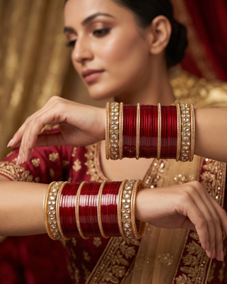 Ruby Red Ombre (two-tone) Bridal Choora / Bangles Set (2.4-2.6)