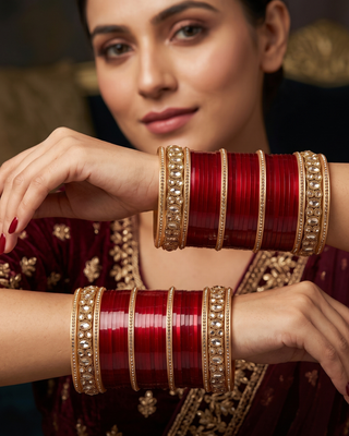 Ruby Red Ombre (two-tone) Bridal Choora / Bangles Set (2.4-2.6)