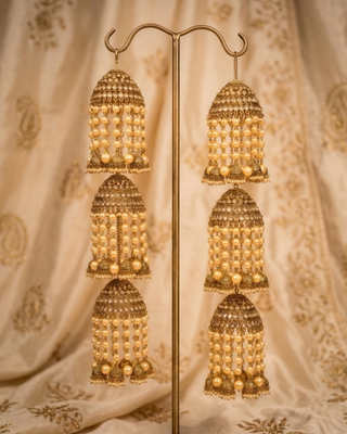 Traditional 3-Tier Pearl Jhumka Kalire | Tanniskka Bridal