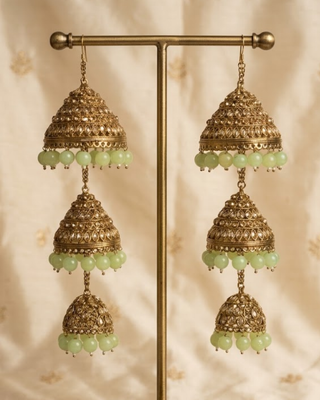Traditional Triple-Tier Golden Mint Cascade Kaleerein | Tanniskka Bridal