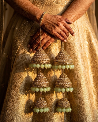 Traditional Triple-Tier Golden Mint Cascade Kaleerein | Tanniskka Bridal