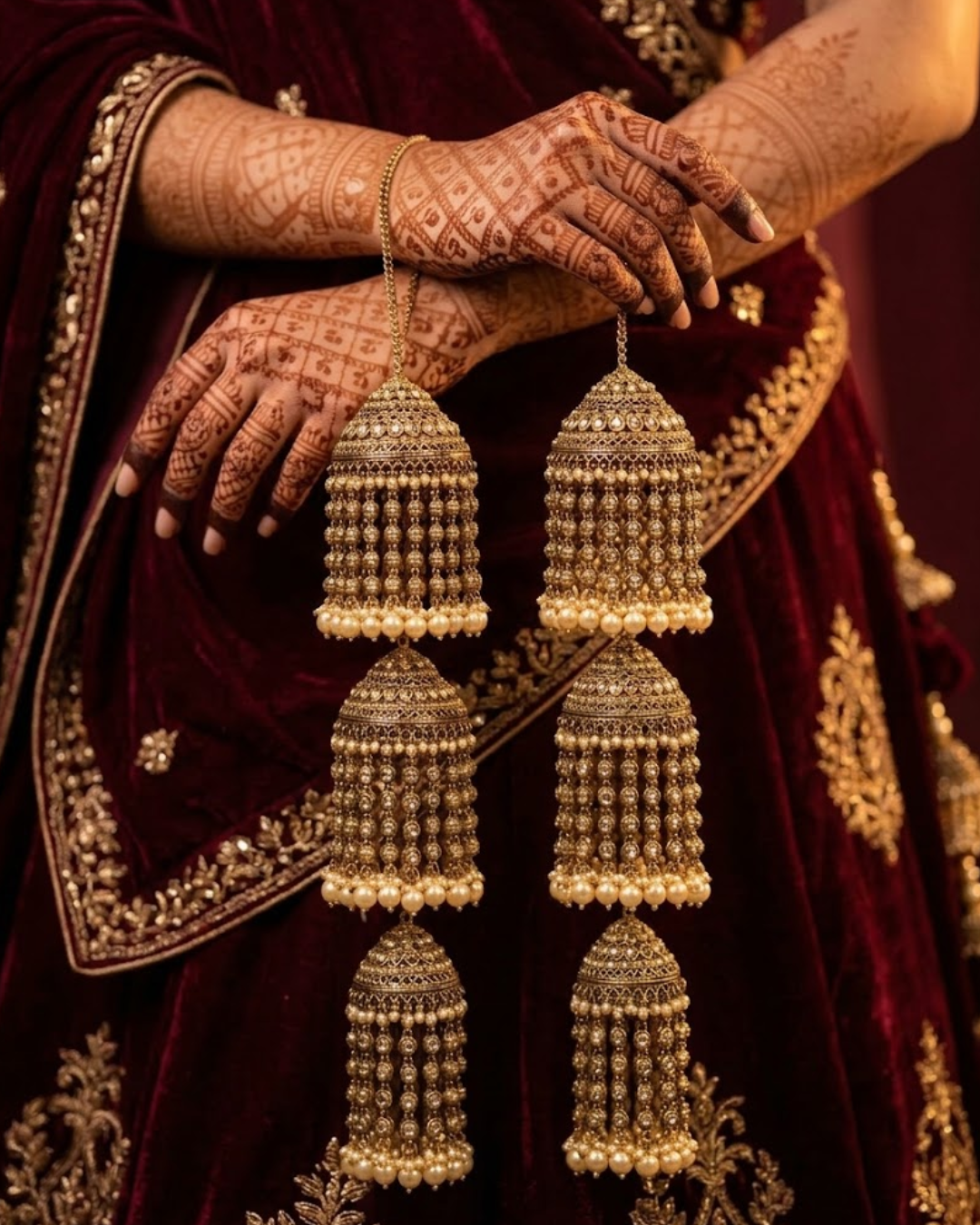 Traditional 3-Tier Pearl Jhumka Kalire | Tanniskka Bridal