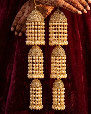 Traditional 3-Tier Pearl String Jhumka Kalire | Tanniskka Bridal