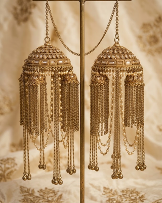 Antique Gold Kalire with Pearl and Chain Drops | Tanniskka Bridal