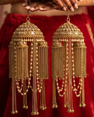 Antique Gold Kalire with Pearl and Chain Drops | Tanniskka Bridal