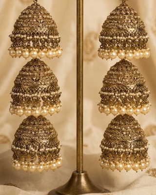 Traditional 3-Tier Pearl Jhumka Kalire | Tanniskka Bridal