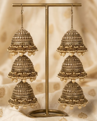 Traditional 3-Tier Pearl Jhumka Kalire | Tanniskka Bridal