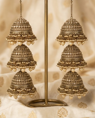 Traditional 3-Tier Pearl Jhumka Kalire | Tanniskka Bridal