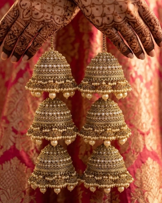 Traditional 3-Tier Pearl Jhumka Kalire | Tanniskka Bridal