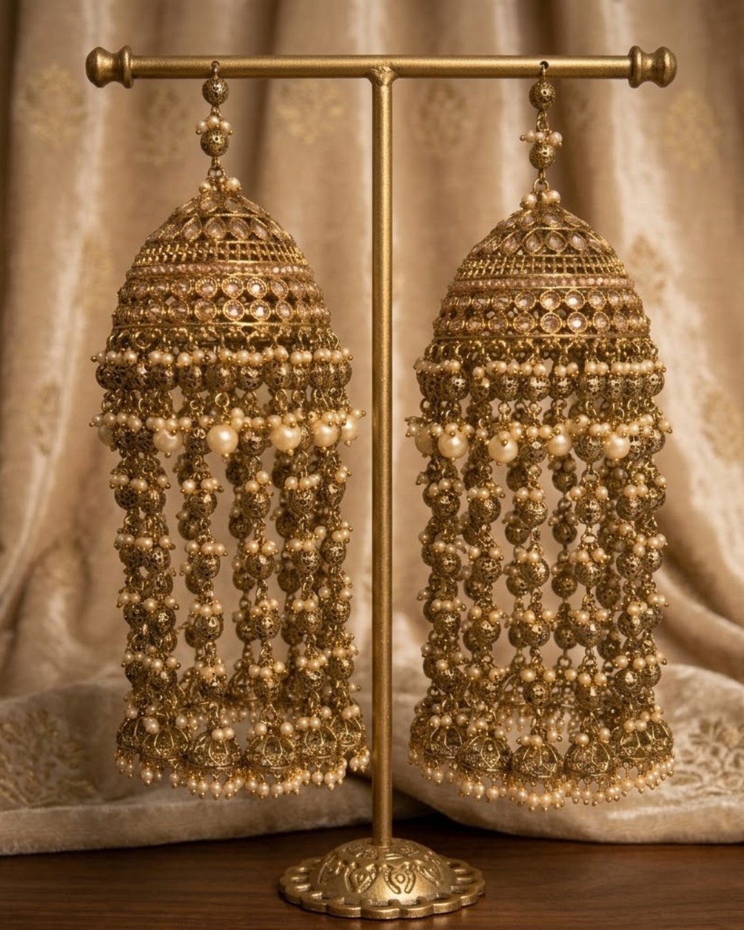 Traditional Antique Gold & Pearl Cascade Bridal Kalire | Tanniskka Bridal