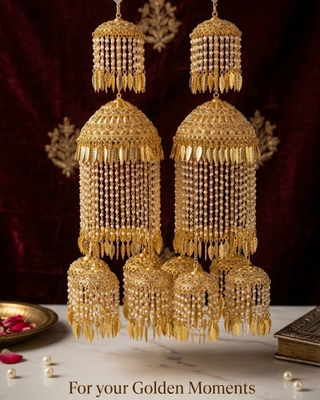 Traditional Gold Leaf Pipal Patti & Pearl Waterfall Bridal Kalire | Tanniskka Bridal