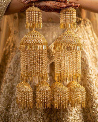 Traditional Gold Leaf Pipal Patti & Pearl Waterfall Bridal Kalire | Tanniskka Bridal