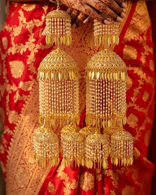 Traditional Gold Leaf Pipal Patti & Pearl Waterfall Bridal Kalire | Tanniskka Bridal