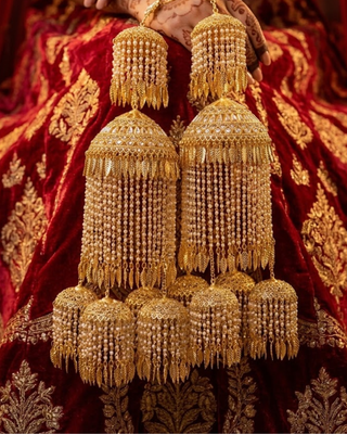 Traditional Gold Leaf Pipal Patti & Pearl Waterfall Bridal Kalire | Tanniskka Bridal