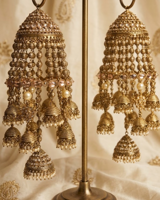 Antique Gold Multi-Tier Pearl Kaleerein | Tanniskka Bridal