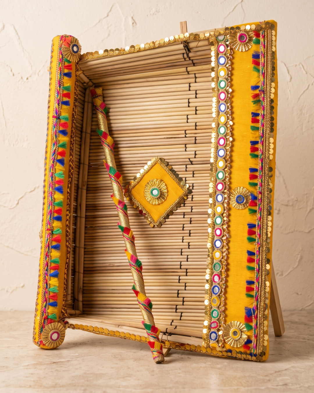 Traditional Handcrafted Punjabi Jaggo Chaj - Phulkari Embroidered Wedding Decor (Chaj & Stick)