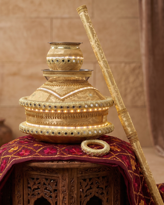 Premium LED Light-Up Punjabi Jaggo Bowl Set - Includes Matching Stick & Binu Ring for Wedding Celebrations