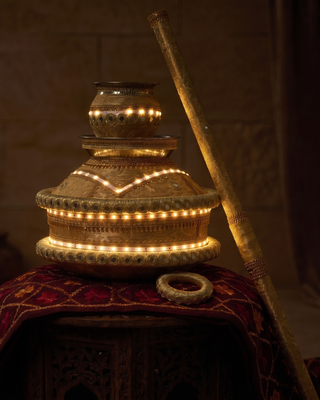 Premium LED Light-Up Punjabi Jaggo Bowl Set - Includes Matching Stick & Binu Ring for Wedding Celebrations
