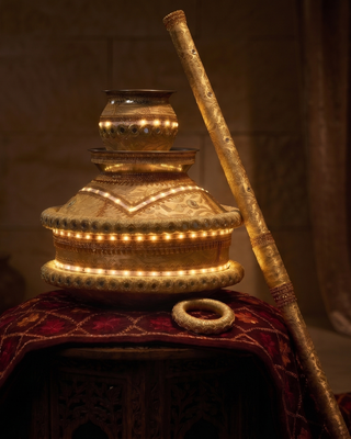 Premium LED Light-Up Punjabi Jaggo Bowl Set - Includes Matching Stick & Binu Ring for Wedding Celebrations