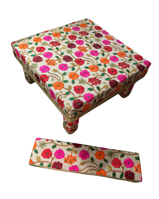 Handcrafted Embroidered Punjabi Mayian Set - Matching Stool (Peera) & Foot Board (Fatti) for Wedding Ceremonies