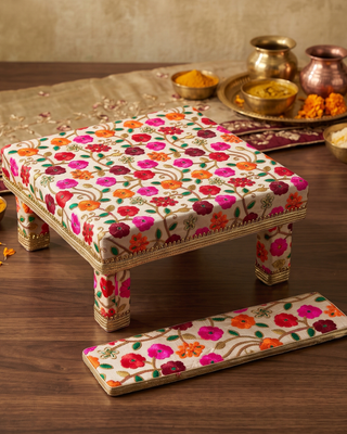 Handcrafted Embroidered Punjabi Mayian Set - Matching Stool (Peera) & Foot Board (Fatti) for Wedding Ceremonies