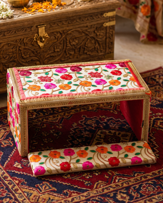 Handcrafted Embroidered Punjabi Mayian Set - Matching Stool (Peera) & Foot Board (Fatti) for Wedding Ceremonies