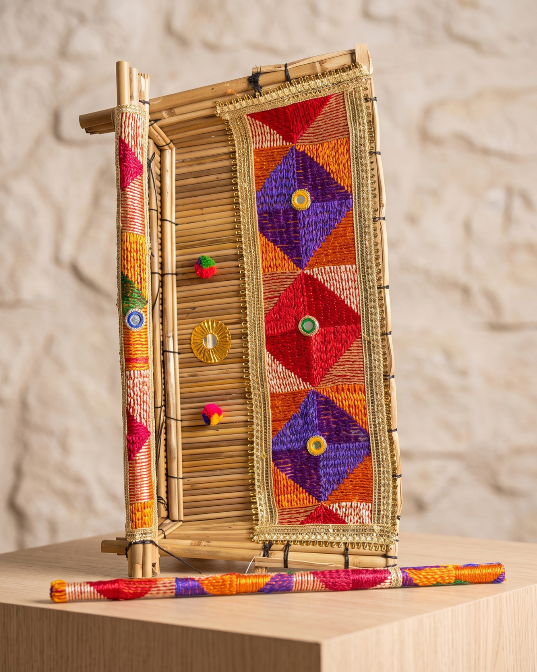Traditional Handcrafted Punjabi Jaggo Chaj - Multi Embroidered Wedding Decor (Chaj & Stick)