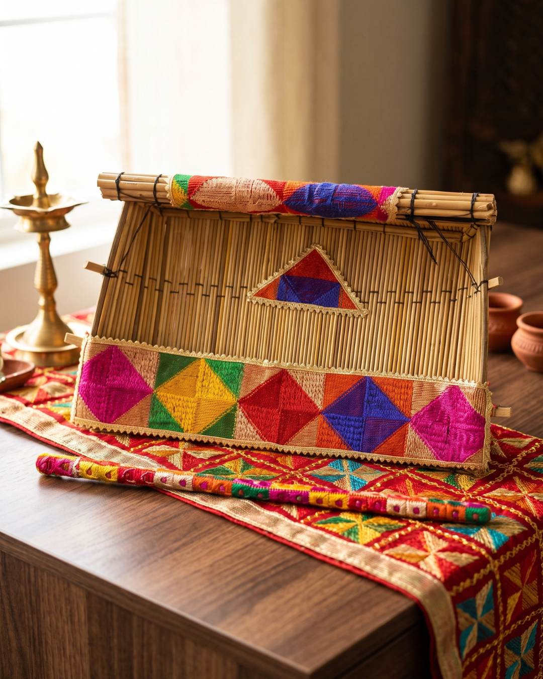 Traditional Handcrafted Punjabi Jaggo Chaj - Multi Embroidered Wedding Decor (Chaj & Stick)
