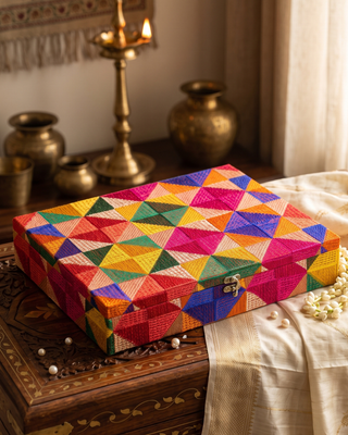 Phulkari Print Storage Jewellery Box (33.5x44x8cm approx)