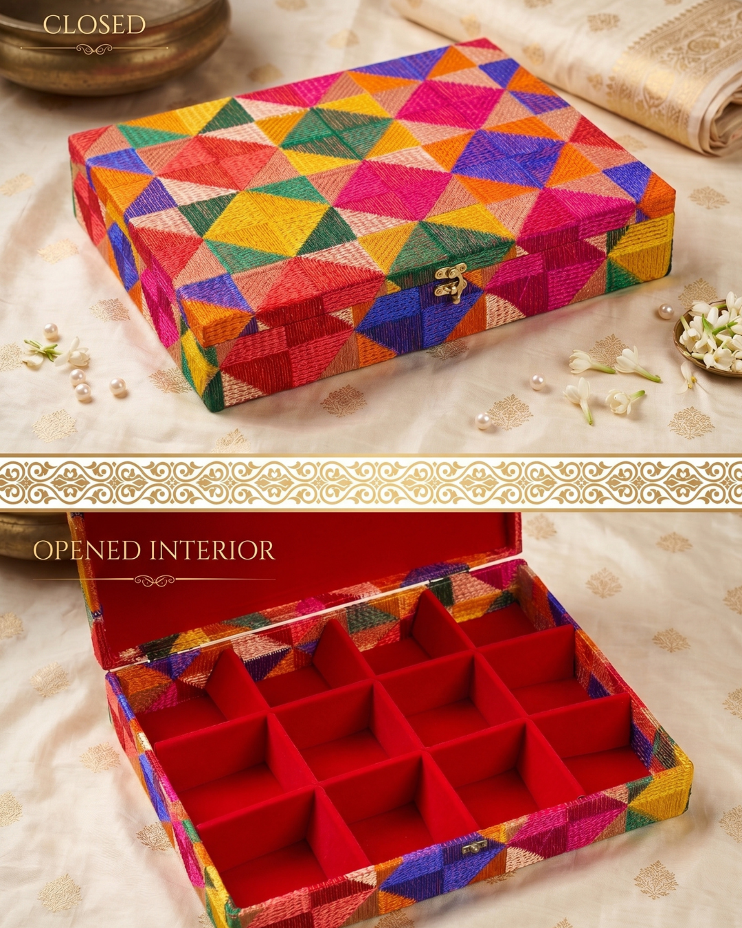 Phulkari Print Storage Jewellery Box (33.5x44x8cm approx)