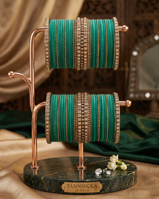 Elegant Teal & Silver Plated Bangles Stack for Both Hands (Size 2.8)