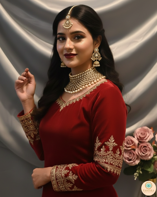 Luxury antique gold finish Kundan bridal necklace set featuring intricate detailing with matching jhumka earrings and maang tikka, elegant statement jewelry for South Asian weddings and nikah ceremonies, as seen in www.taniska.com